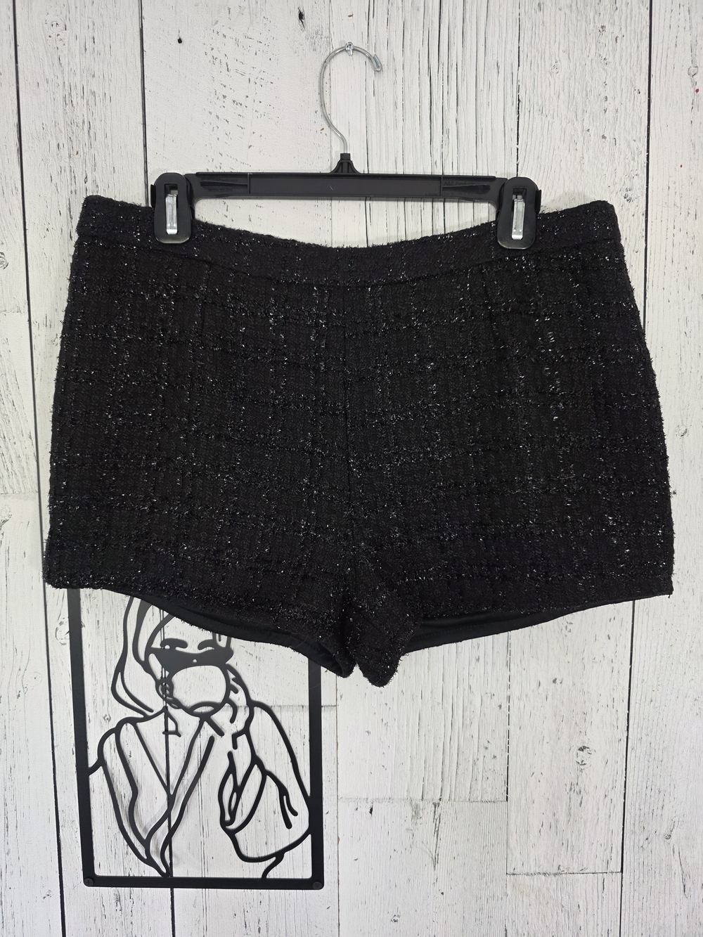 Seduction Black Metallic Tweed High Waist Shorts Size Large